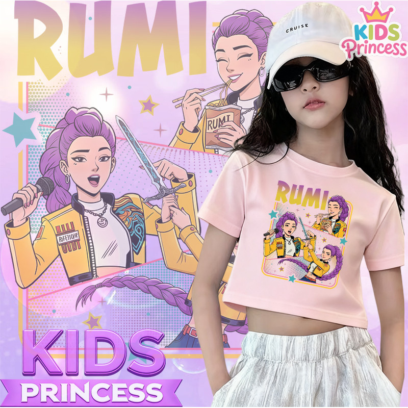 COD(จัดส่งตลอด 24 ชั่วโมง) Kpop Demon Hunters เด็กหญิงแขนสั้นเสื้อยืด 100% Cotton พิมพ์เสื้อยืด A295