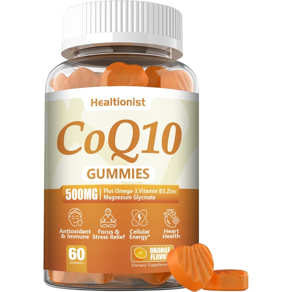 1 แพ็ค 500MG Coq10 Gummies - 3X Better Absorption, ga-3, Magnesium, Vitamin B3 & Zinc - Coenzyme Q10