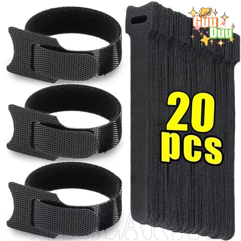 [ GuuDuu ]10-20 ชิ้น Hook & Loop Cable Ties - สายรัดสายไฟสํานักงาน - อเนกประสงค์, นํากลับมาใช้ใหม่, 4 ขนาด - ที่เก็บสายไฟรูปหัวแมว - ตัวยึดแบบปรับได้