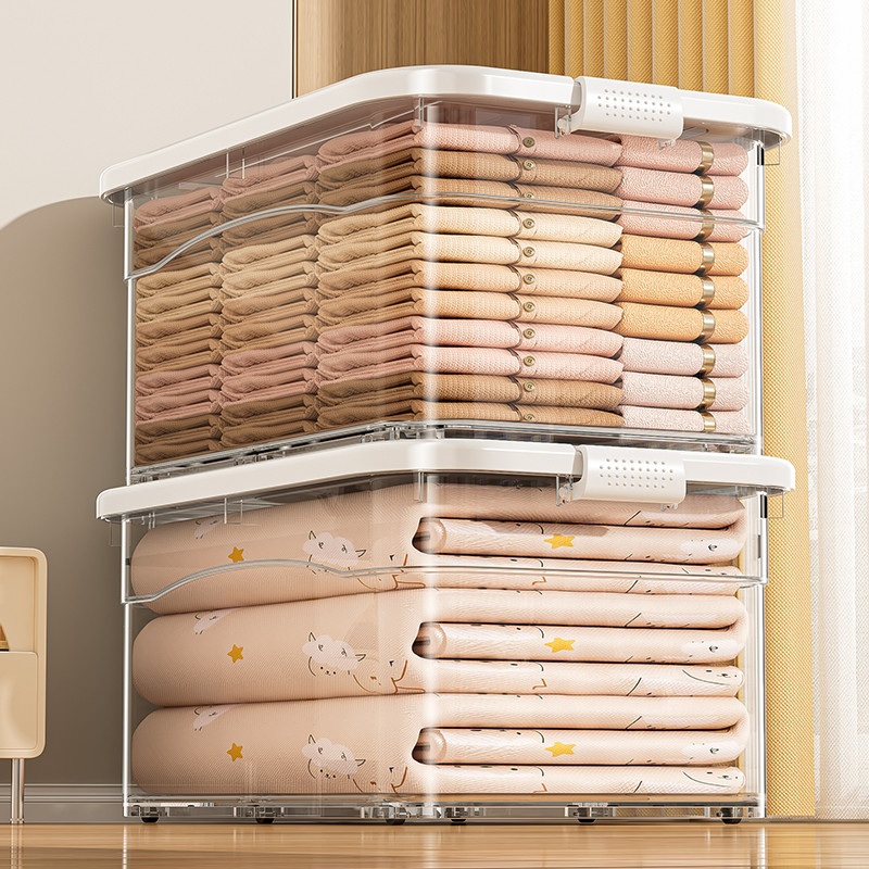 Leerhome กล่องเก็บของ กล่องพลาสติกใส มีล้อ รับน้ำหนักมาก จุของได้เยอะ โปร่งใส/เทา/น้ำเงิน/ชมพู/กากี