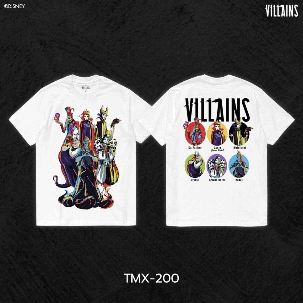 เสื้อทีชผ้าปูดสไตล์VillainsของDisneyกับลาย“Villains”และVillains