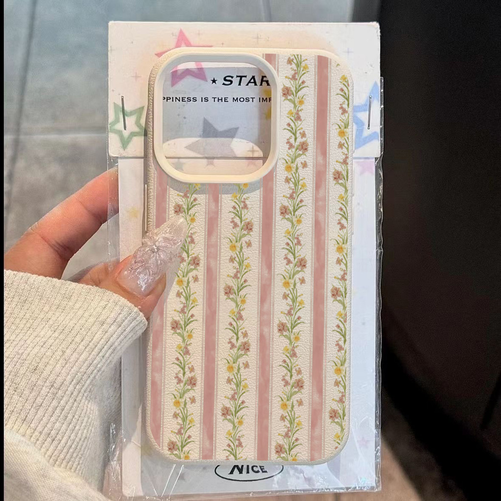 สีชมพูลายดอกไม้ลายออกแบบหนังเคสโทรศัพท์สําหรับiPhone 16 17 15 14 13 12 11 Pro Max Plus 16E XS Max Cover