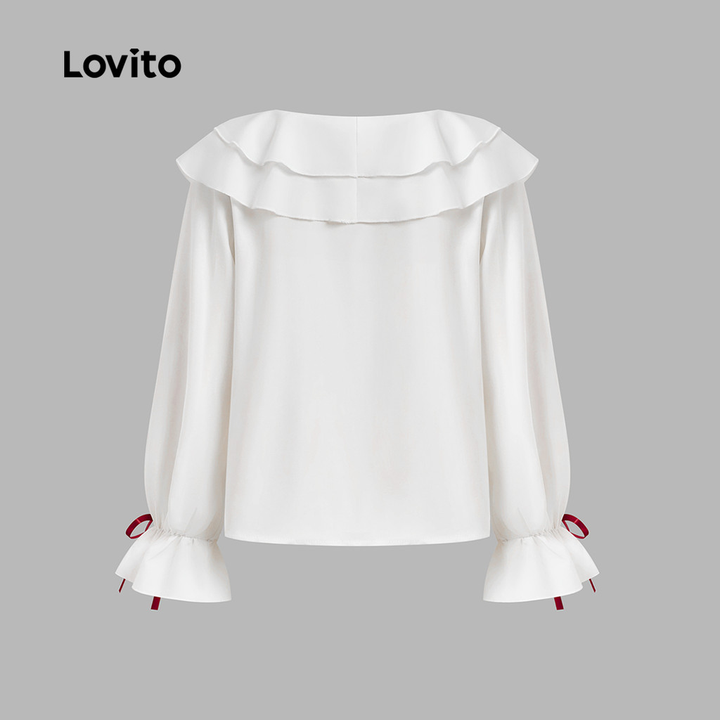 Lovito เดรสผู้หญิงน่ารักสําหรับวันคริสต์มาส แต่งโบว์ระบาย ทรงเอ เดรสปาร์ตี้ LNA43050 - รูปที่ 3