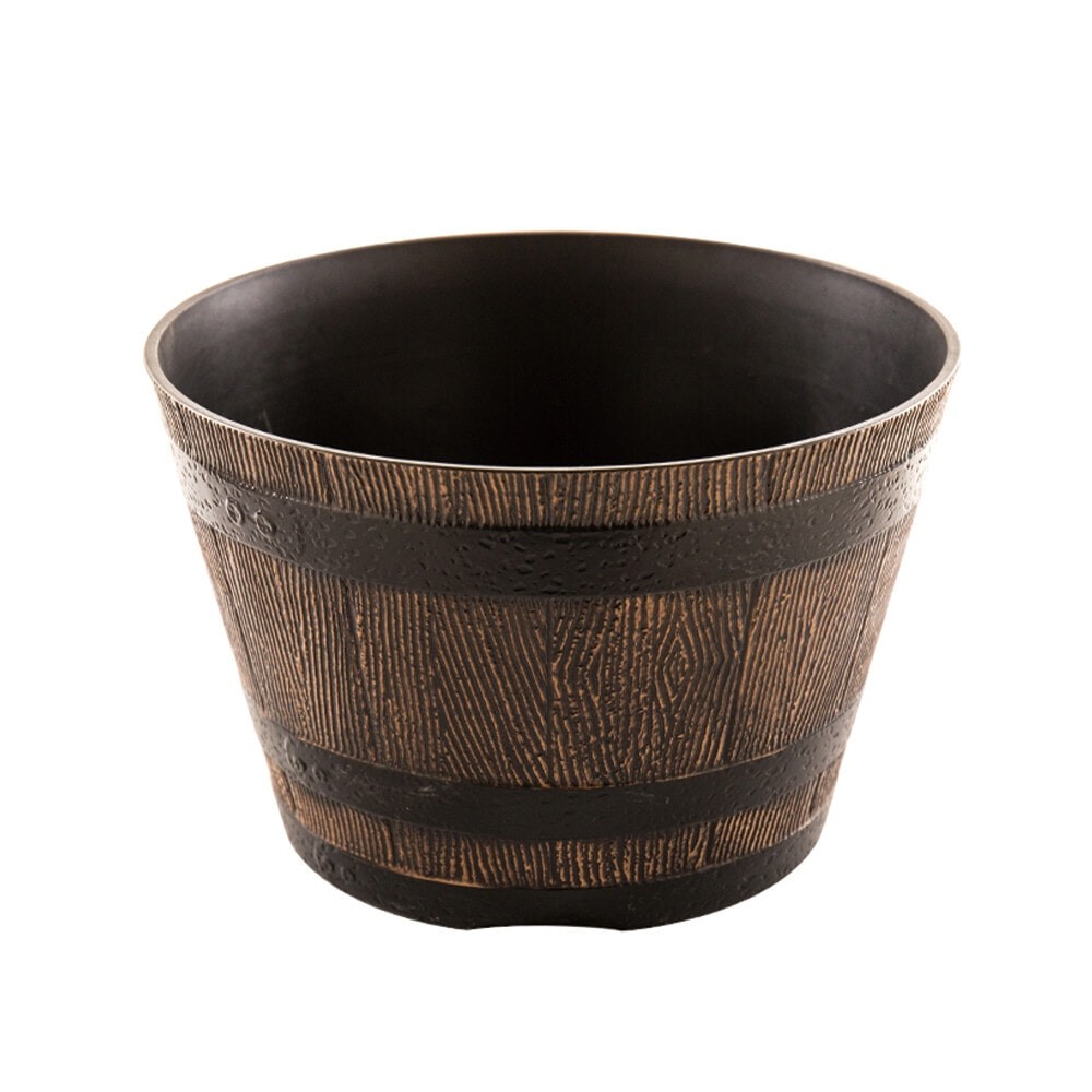 LOCAL789 Tree O  กระถางต้นไม้ทรงถังวิสกี้  12นิ้ว รุ่น AM006 ขนาด 31*20.5ซม.  สีไม้  ร้านอยู่ในไทย