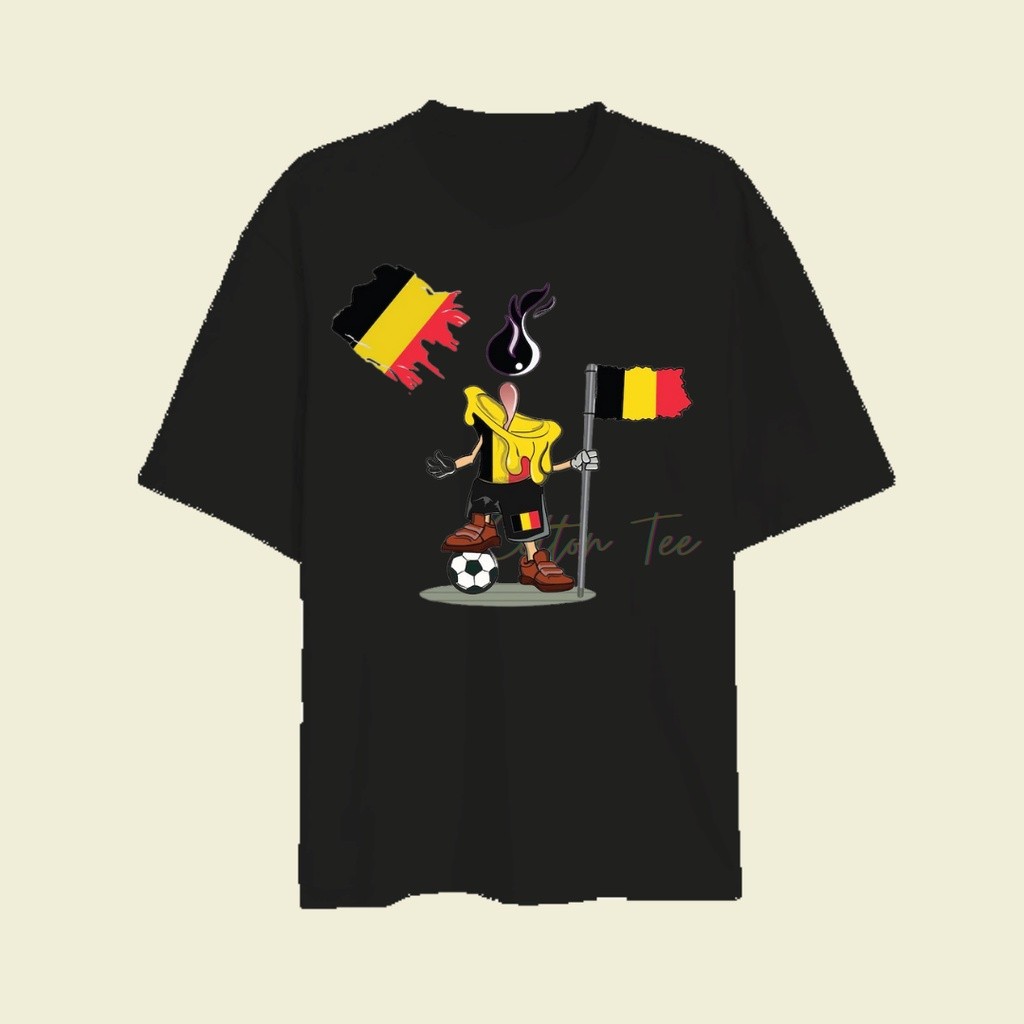 เสื้อยืดผ้าฝ้ายแท้  Adult Tops T-Shirt FIFA World Cup Qatar T-Shirt World Cup  T-Shirt Belgium Flag 