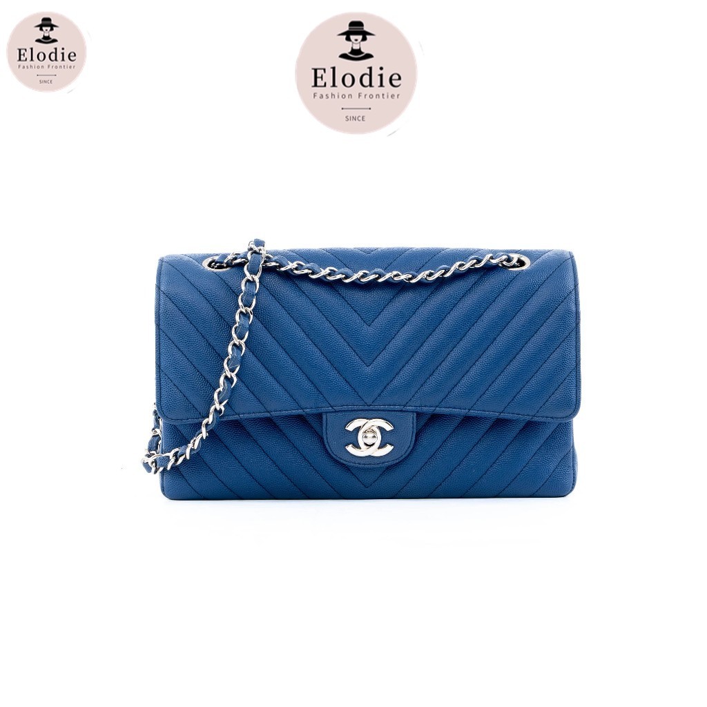 [ของแท้]  CHANEL CLASSIC 10_ BLUE CAVIAR GHW มีใบรับประกัน ตรวจสอบได้ทุกใบ