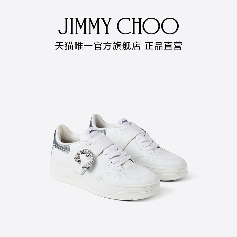 รองเท้าสนีกเกอร์ผูกเชือก JIMMY CHOO OSIKA สไตล์คริสตัลไวท์และเงิน สำหรับผู้หญิง