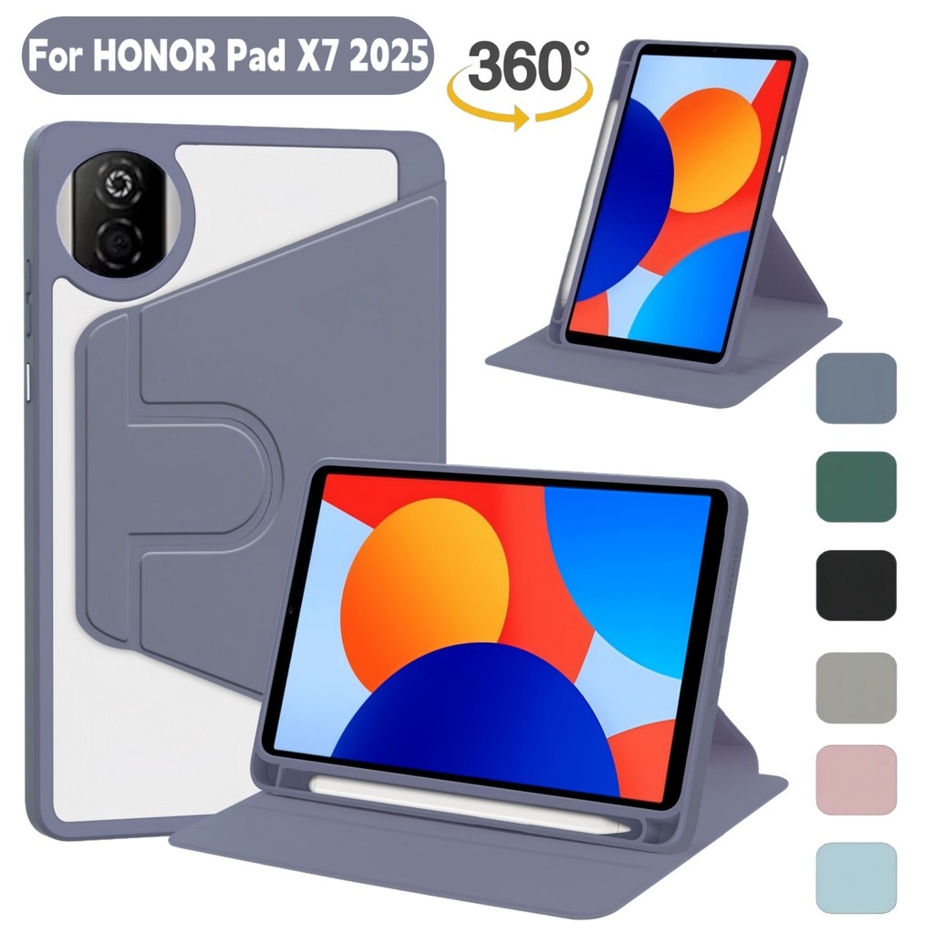 เคส สําหรับ HONOR Pad X7 2025 กรณี 8.7 นิ้ว JMS-W09 แท็บเล็ตปลอกอะคริลิค 360 หมุนขาตั้งฝาครอบกันกระแทกพร้อมช่องใส่ปากกา