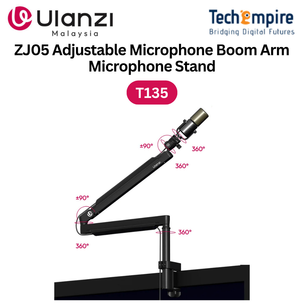 ULANZI ZJ05 พรีเมี่ยมโปรไฟล์สูง-ต่ํา 2-in-1 Design ไมโครโฟน Boom Arm พร้อมรองเท้าเย็น Ballhead T135