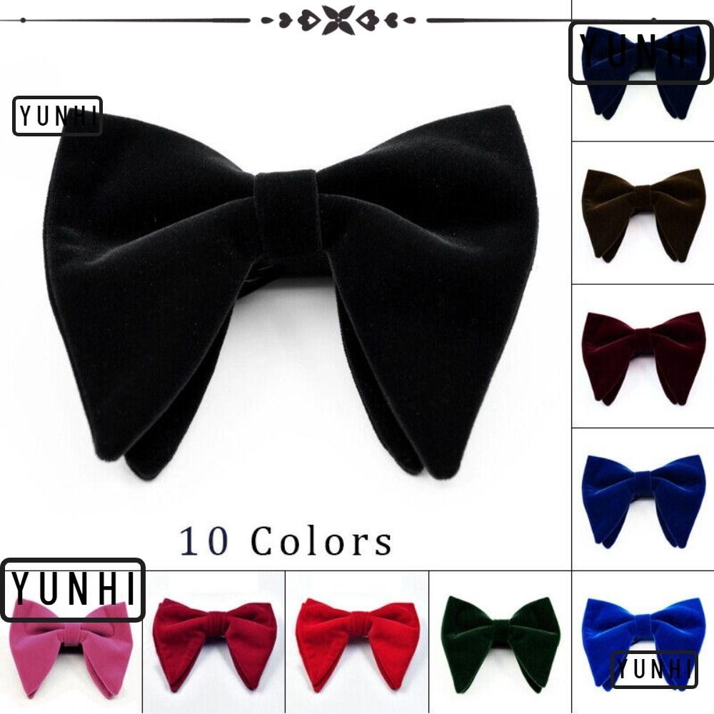 YUNHI Mens Large Bow Tie, Velvet Solid Bow Tie, Adjustable Big Bow Tie งานแต่งงาน
