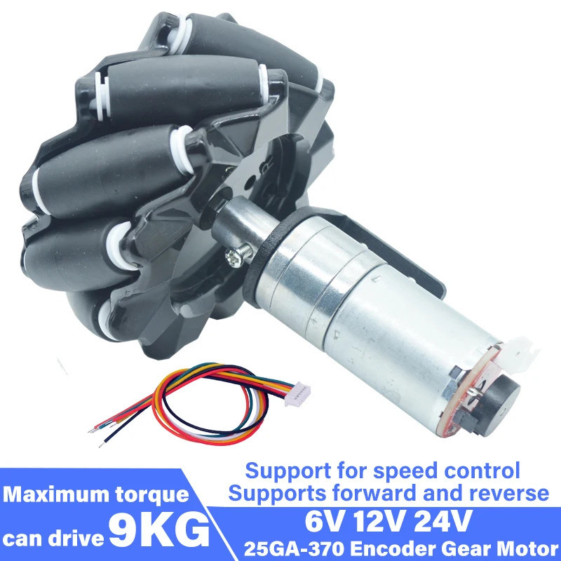 DC 6V 12V 24V JGA25-370 DC Encoder เกียร์มอเตอร์ Universal ล้อ Omni ล้อ McName ล้อไปข้างหน้าและย้อนก