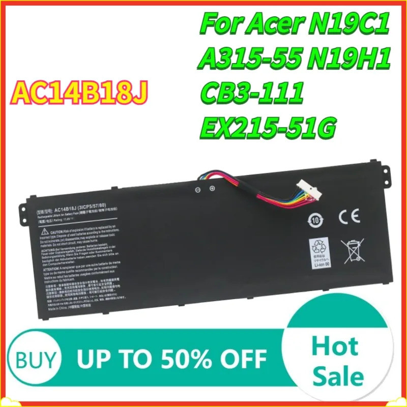 11.1V AC14B18J แบตเตอรี่แล็ปท็อปสําหรับ Acer N19C1 A315-55 N19H1 CB3-111 EX215-51G AC14B18J