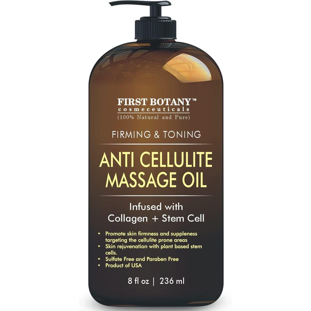 First Botany, Anti-Cellulite Massage Oil Infused with Collagen & Stem Cells - Natural Cellulite & Stretch Mark Treatment for Men & Women - 8 oz 4UZ9