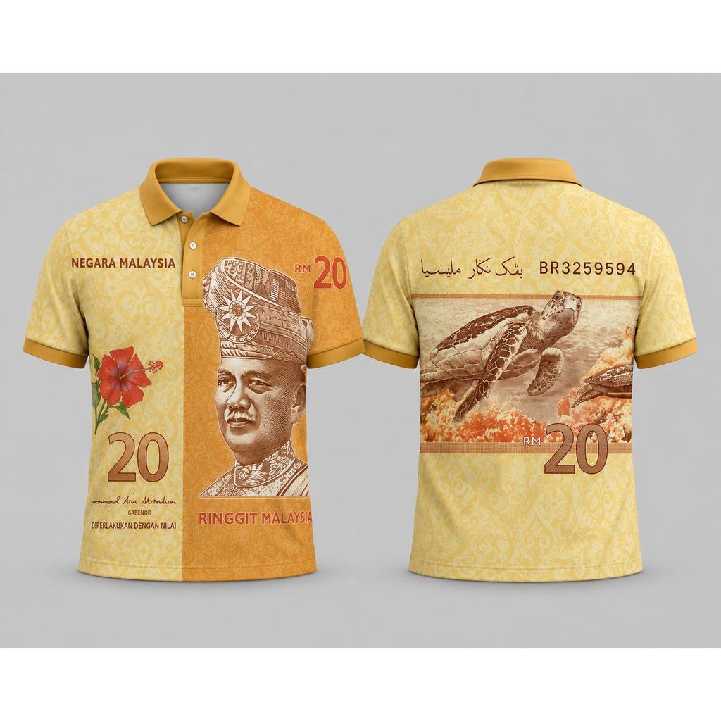 2026 Malaysia รุ่นดั้งเดิม Exclusive Local Ringgit Pattern เสื้อผ้าผู้ชายและผู้หญิง
