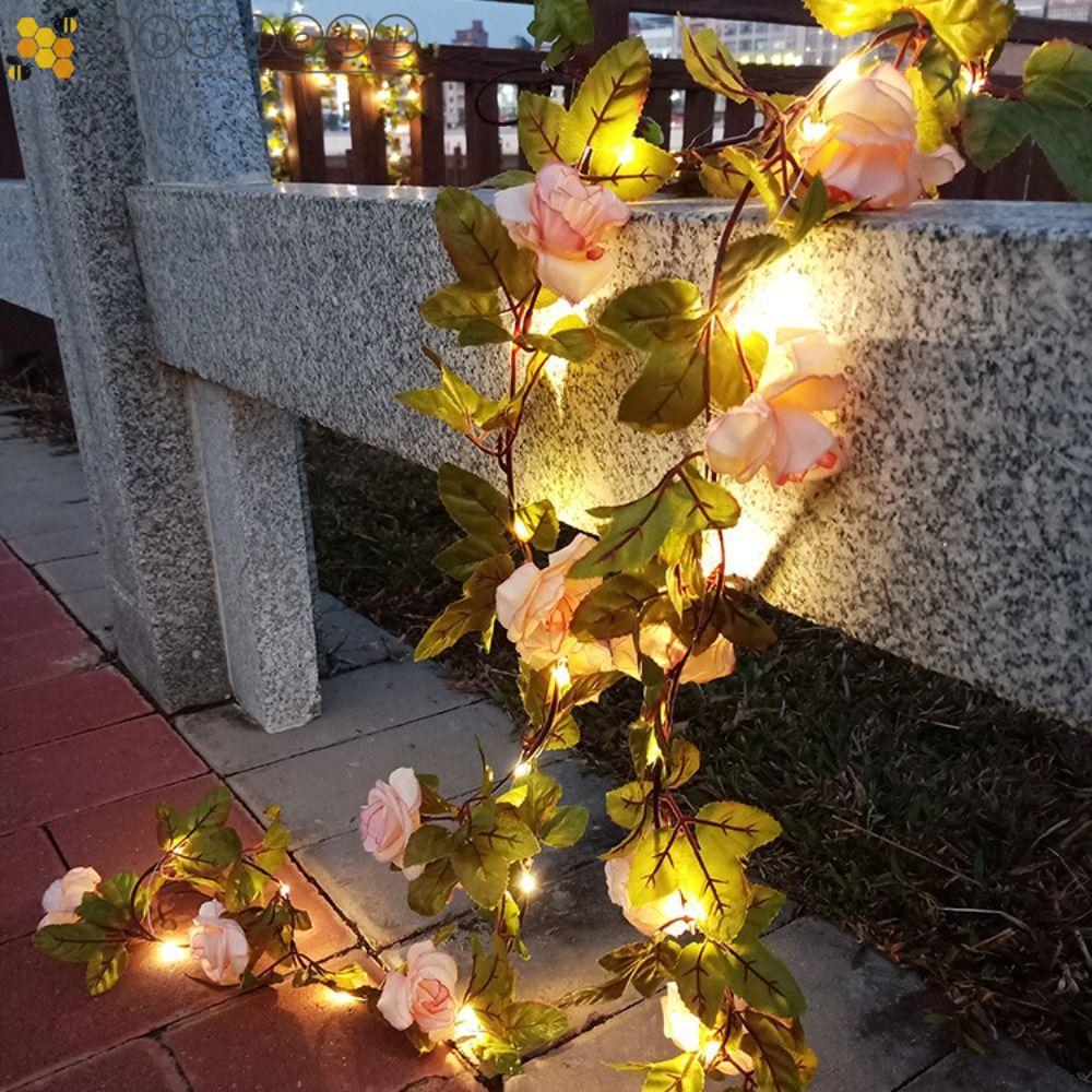 CORDELL ไฟ LED Rose, LED ประดิษฐ์ Rose ประดิษฐ์ดอกไม้ String ไฟแขวนจําลองเถาดอกไม้กันน้ําจําลองดอกไม