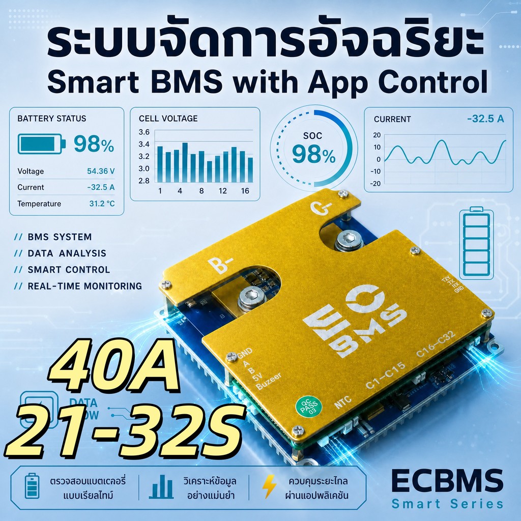 ECBMS BMS จัดการ Li-ion 7S 24V 40A สมาร์ท BMS Active Balancer