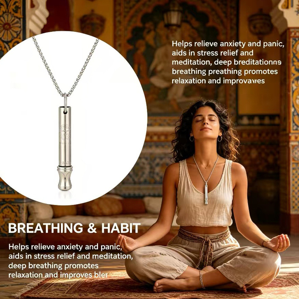 528Hz การทําสมาธิ Breath Whistle สร้อยคอโซ่ Mindfulness จี้หลอดกลมขนาดเล็กบรรเทาความวิตกกังวล