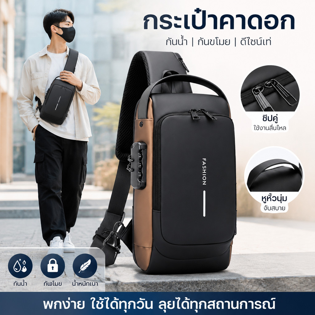 【จ่ายเงินปลายทาง】กระเป๋าหนังแท้ผู้ชายคลาสสิก สะพายข้างกันขโมย ใช้งานหลายฟังก์ชัน สำหรับคนเมือง