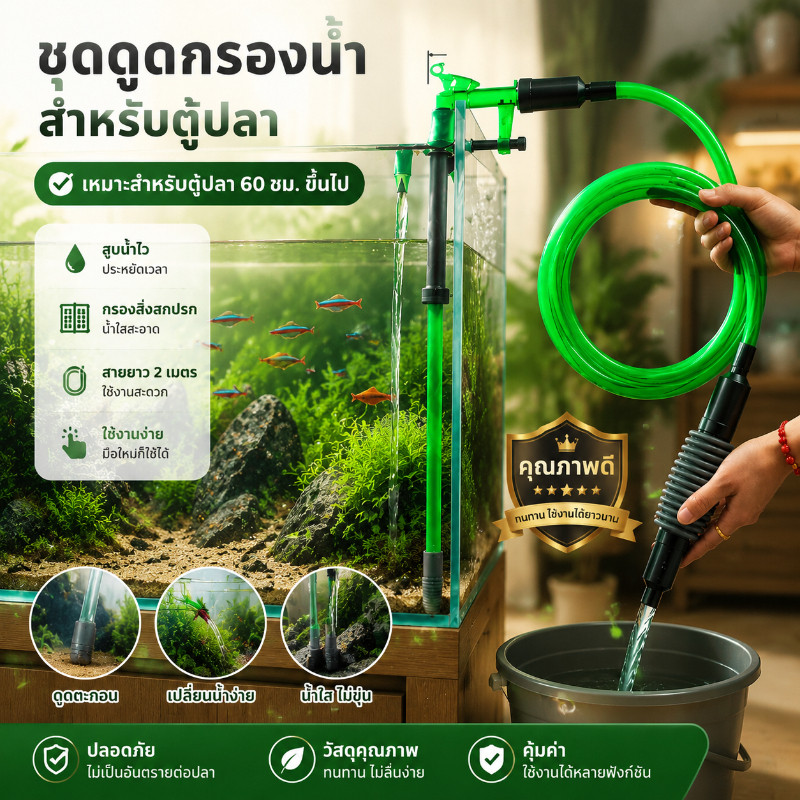 COD เครื่องเปลี่ยนน้ำตู้ปลา แบบกาลักน้ำ แรงดูดสูง ดูดขี้ปลา ดูดตะกอน ทำความสะอาดตู้ปลา ครบชุด