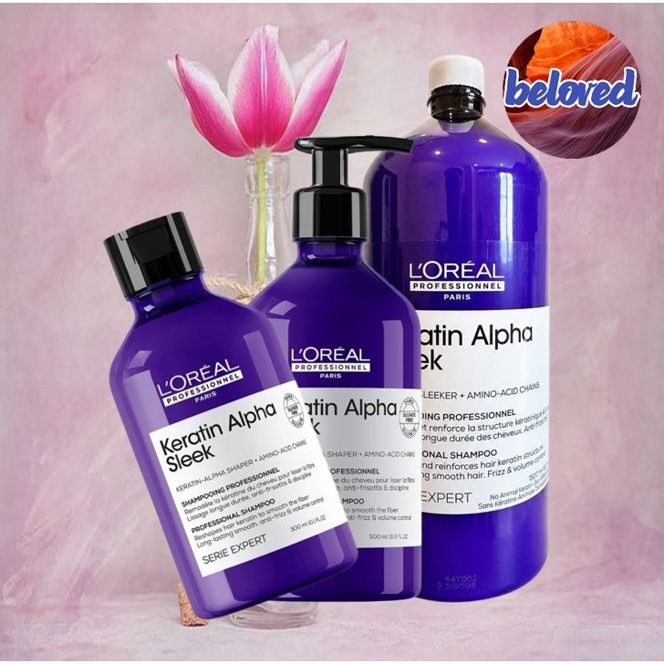 Loreal Keratin Alpha Sleek Shampoo 300/500/1500 ml แชมพูปราศจากซัลเฟต ออกแบบมาเพื่อจัดทรงและทำให้ผมหนาและชี้ฟูเรียบเนียน