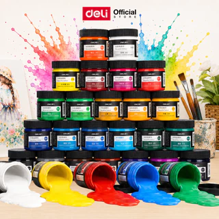 สีกวอช Deli รุ่น 73888 สี Gouache 100 ml สีสด เนื้อแน่น ผสมง่าย มี 24 สี จำหน่าย 1 กระปุก