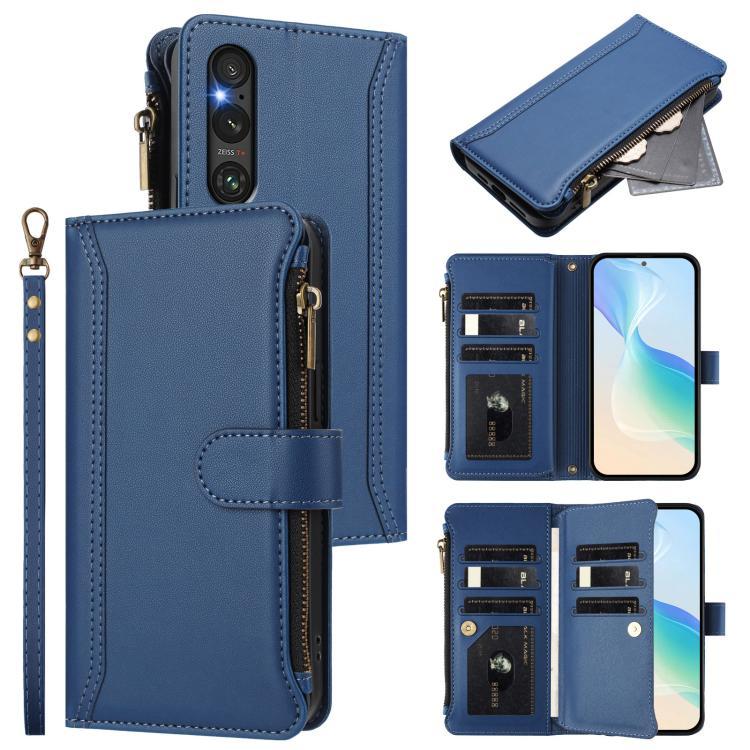 เตรียมจัดส่ง ปิด 9 ช่องใส่การ์ดซองหนังซิปพร้อมสายคล้องมือสําหรับ Sony Xperia 1 V 2023/Sony Xperia 1 