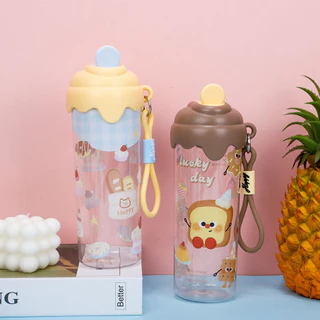 🥤 แก้วน้ำประปา 600ml ลายการ์ตูนโดพามีนพร้อมหลอด พกพาสะดวก เหมาะสำหรับสีสวยสดใสส่งไว