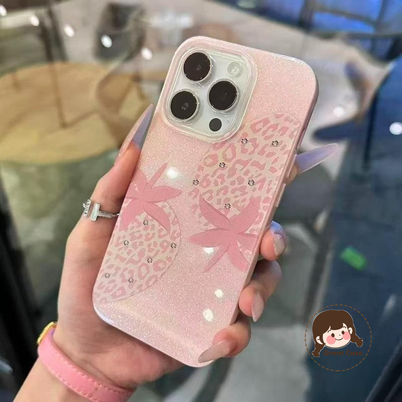 หรูหราเสือดาวพิมพ์สตรอเบอร์รี่ Glitter เคสโทรศัพท์สําหรับ Vivo Z5 Z5i Z3X Z1 Lite Z1i Z1X V25 Pro V2