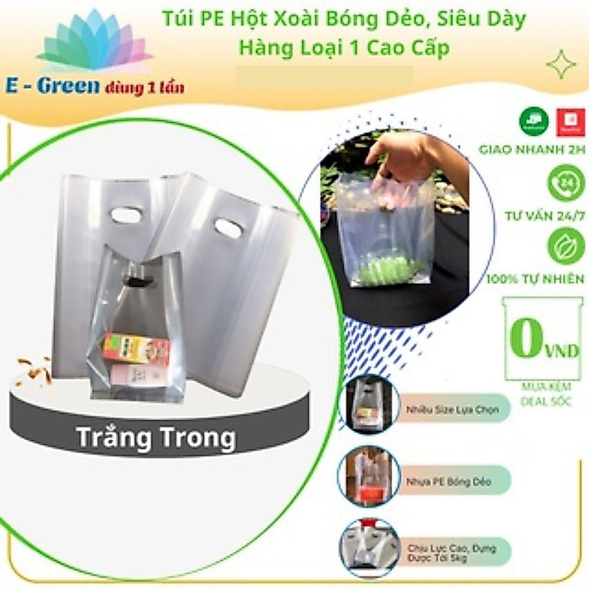 [HCM] กระเป๋าเมล็ดมะม่วง PE สีขาวใส 500gr ใช้เก็บเสื้อผ้าสําหรับร้านค้า - Egreen ใช้แล้วทิ้ง