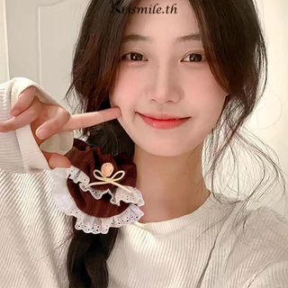 COD-ในไทย💖ยางรัดผมขอบลูกไม้ย้อนยุคแฟชั่นสไตล์เกาหลีประดับโบว์ผมหางม้าเครื่องประดับผมความยืดหยุ่นสูงสําหรับนักเรียนหญิง