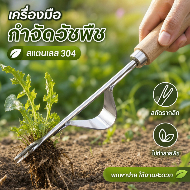 COD เครื่องมือกำจัดวัชพืช สแตนเลส ส้อมถอนหญ้า สกัดรากหญ้า พกพาง่าย อุปกรณ์ทำสวน
