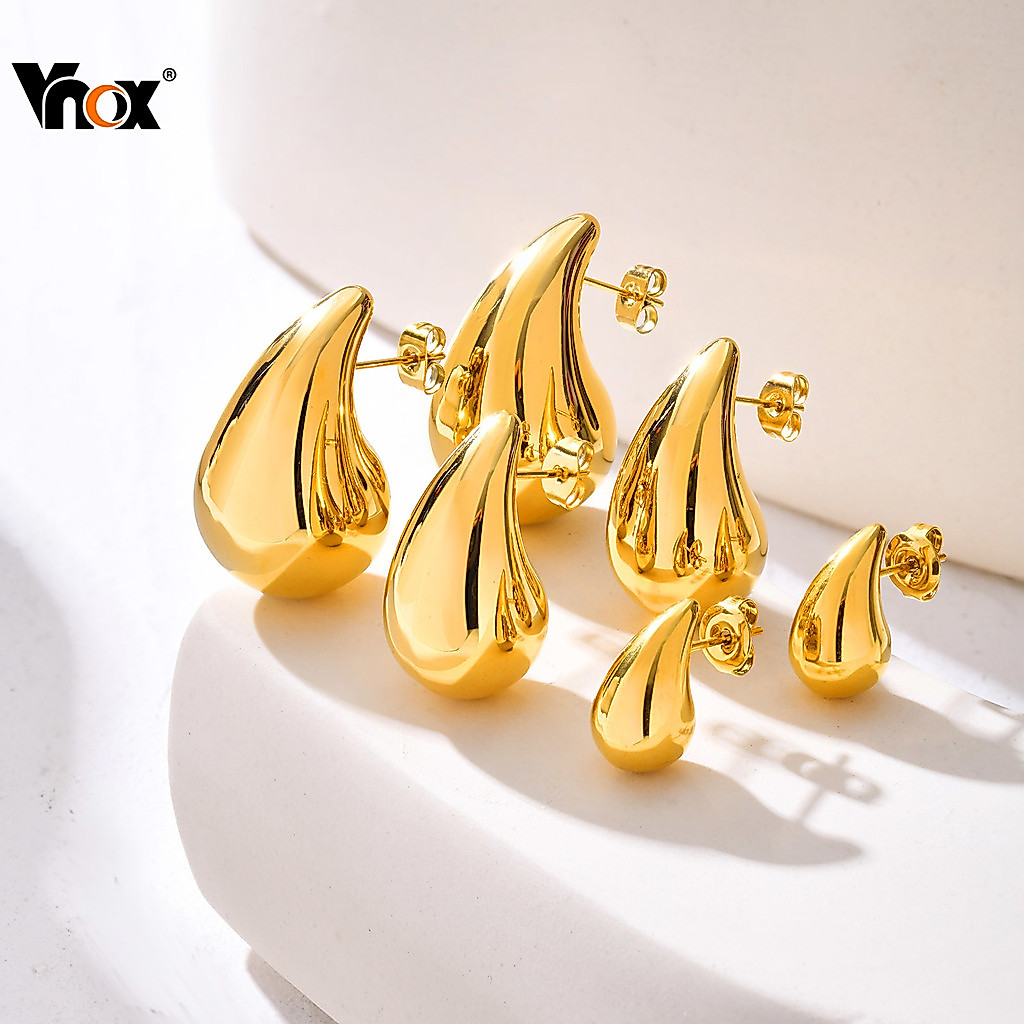 Vnox Chunky Water Drop Dome Stud ต่างหูผู้หญิงอินเทรนด์ Punk Glossy Tear ต่างหูเครื่องประดับอุปกรณ์เสริม