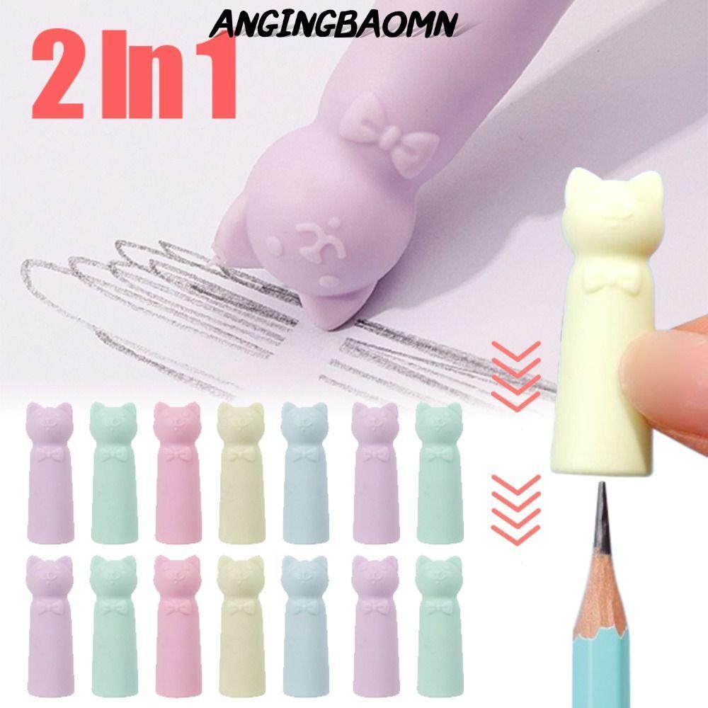 ANGINGBAOMN 10PCS ดินสอ Nib ฝาครอบป้องกัน, 2 in 1 Correction เครื่องเขียนยางลบ, คุณภาพสูง Cat Shape Pencil Extender โรงเรียนอุปกรณ์สํานักงาน