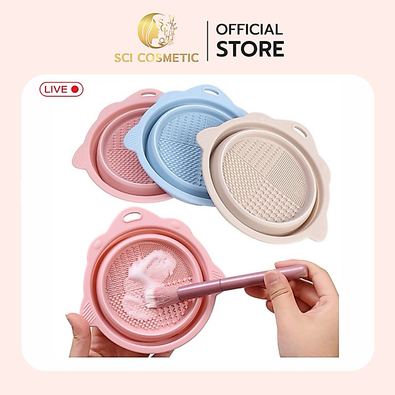ถาดล้างแปรงแต่งหน้า ถาดซิลิโคนพับได้ Foldable Silicone Makeup Brush Cleaning Bowl