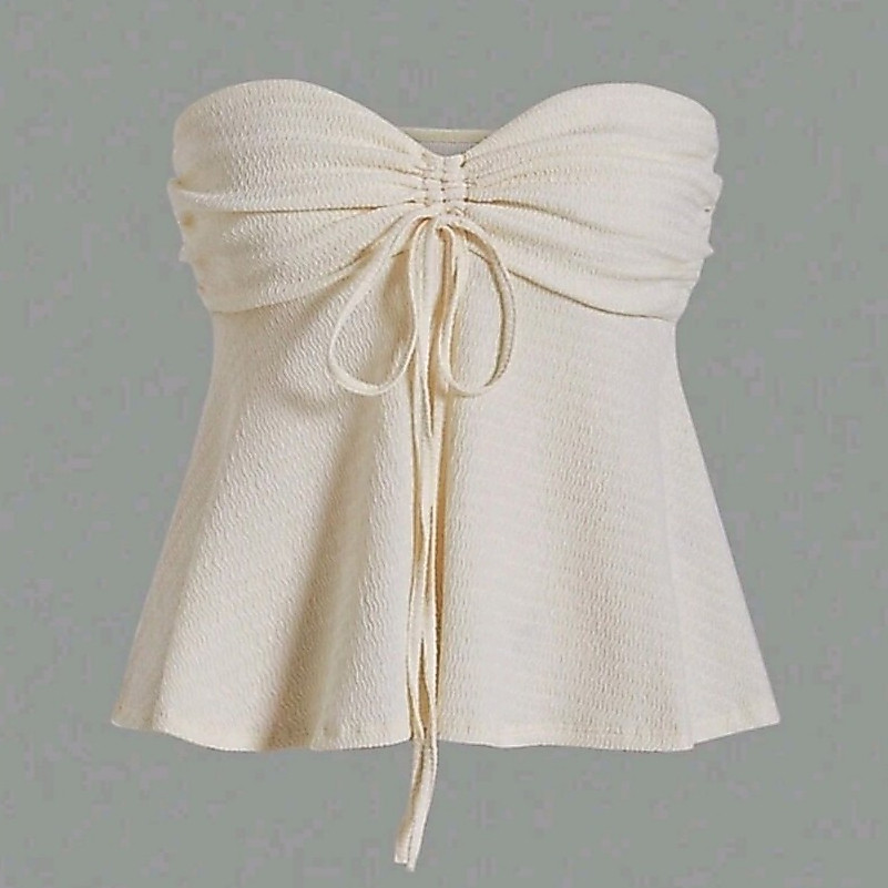 Crop TC2513 เสื้อเกาะอก เชือกรูดด้านหน้า