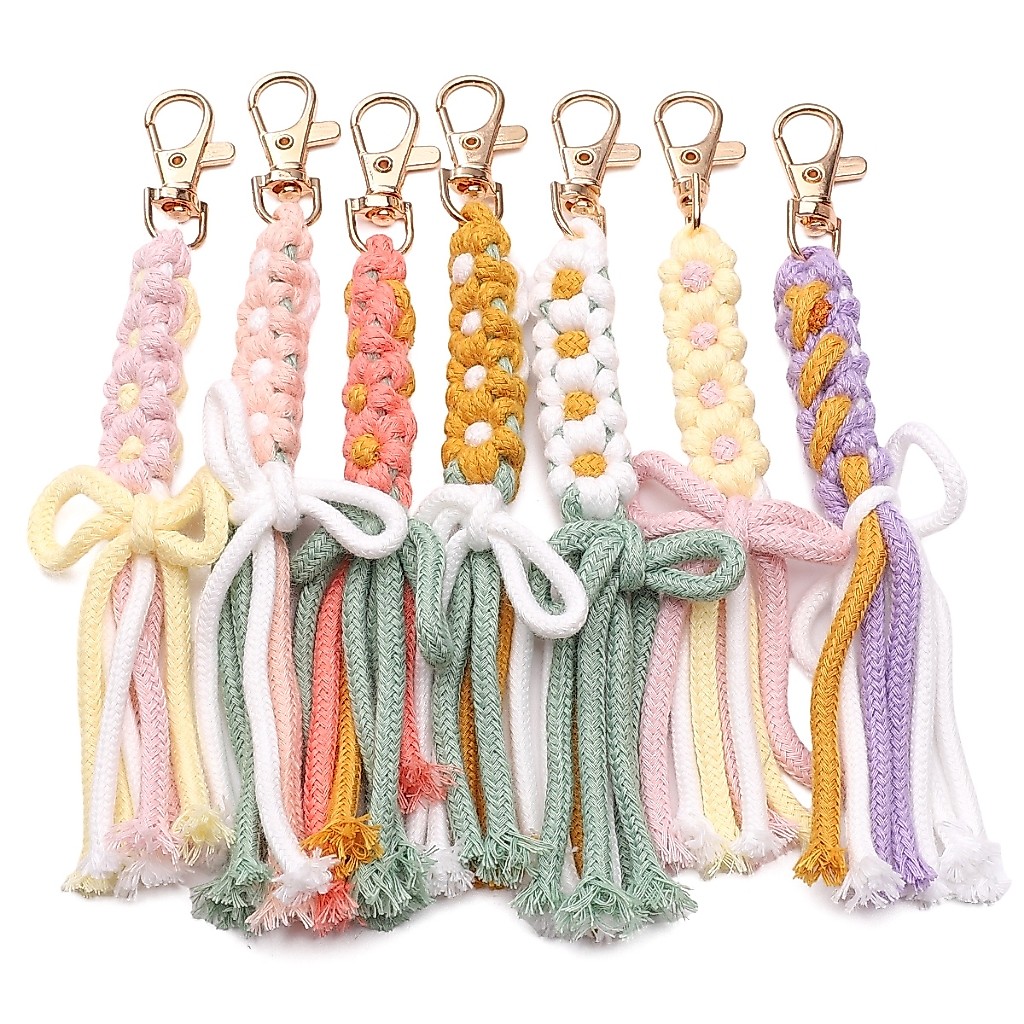 1ชิ้น/ถุง17*37มิลลิเมตรโลหะผสมเดซี่ถักเชือกฝ้ายพวงกุญแจที่มีสีสันผ้าฝ้ายดอกไม้พวงกุญแจสําหรับกระเป๋าจี้พวงกุญแจของขวัญของที่ระลึก