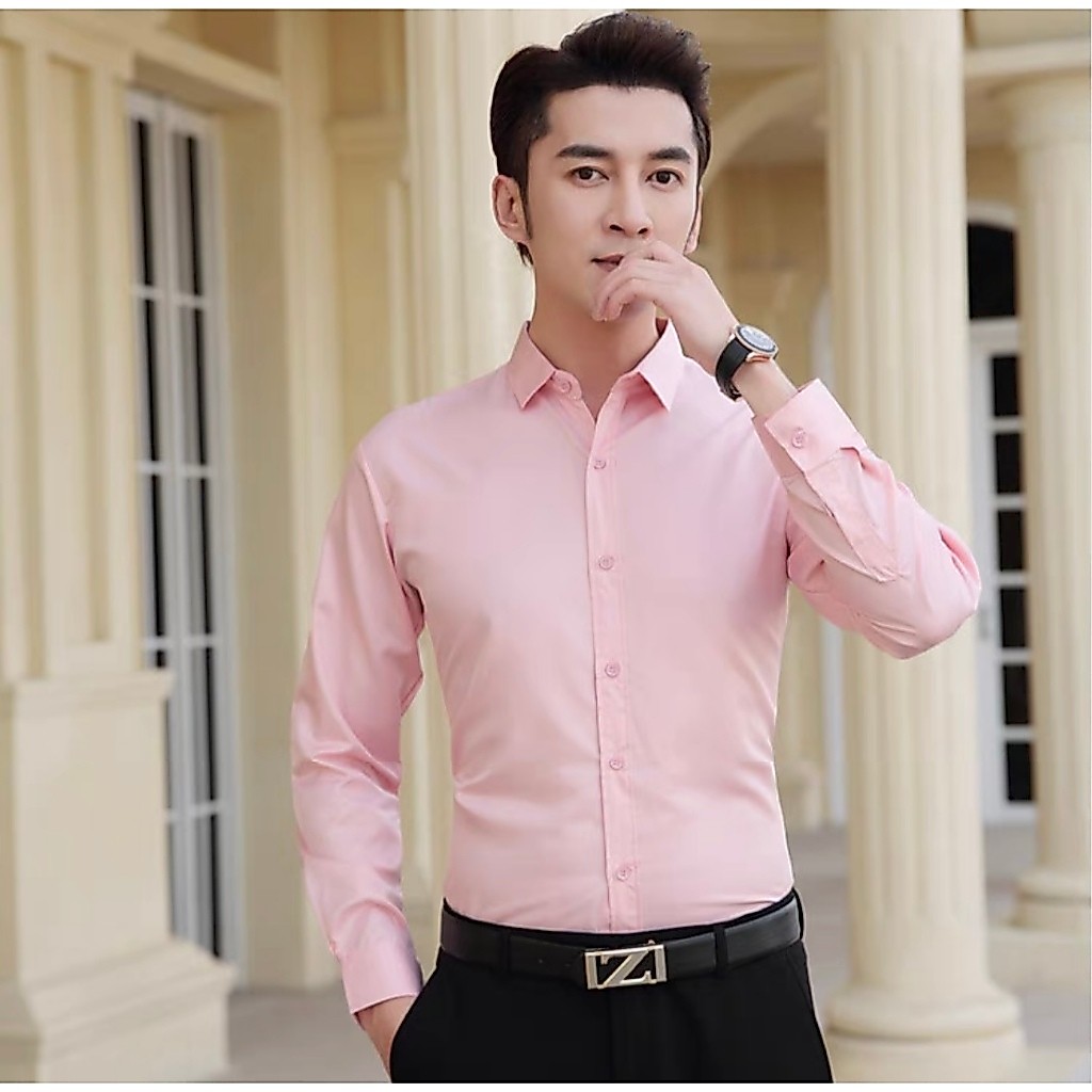 เสื้อเชิ๊ตผู้ชายแขนยาวคอปกแฟชั่น ผ้านิ่มสไตล์เกาหลีเหมาะใส่ทำงาน รุ่นCS-4491