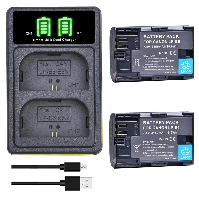 LP-E6N LP-E6 3150mAh แบตเตอรี่สําหรับ Canon EOS R R5 R6 R7,R5 C,R6 Mark II,EOS 5D Mark II III IV,5D 