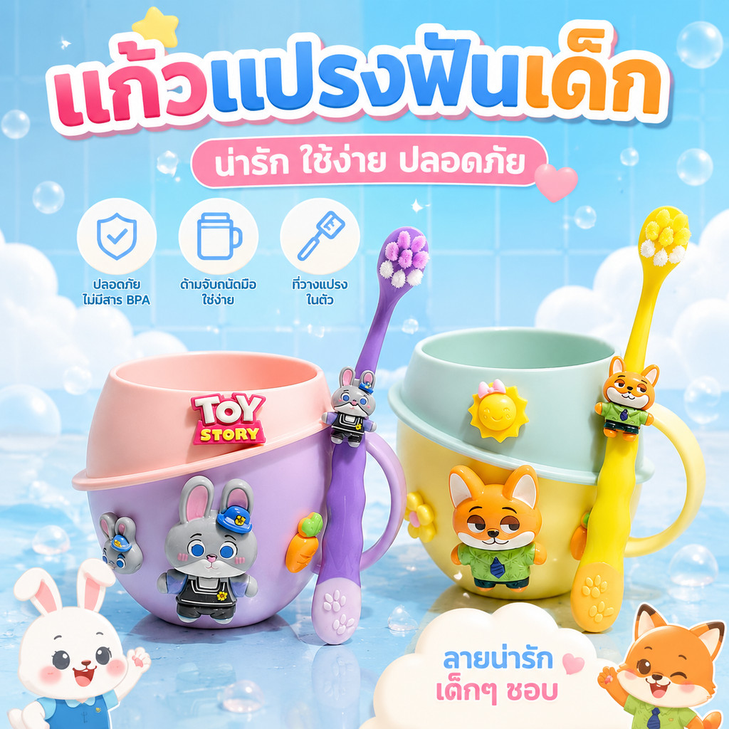แก้วน้ำบ้วนปากลายการ์ตูนน่ารักสำหรับเด็ก Crazy City Planet Cup สำหรับเด็กทารก ใช้ในบ้า