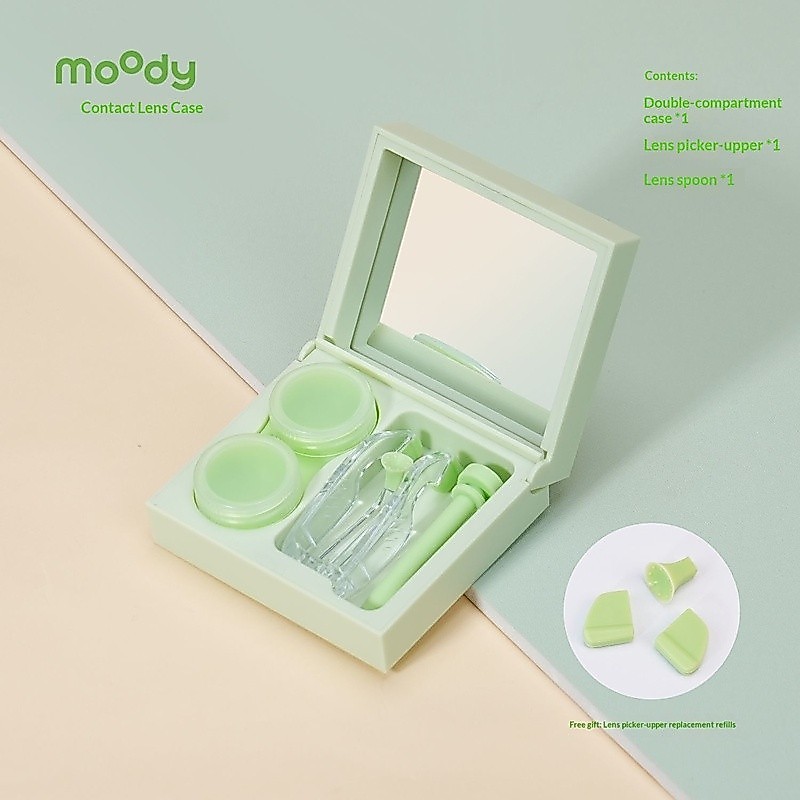 MOODY ชุดผู้ช่วยคอนแทคเลนส์ | เจนเทิล ซิลิโคน ผู้สมัคร & น้ํายาล้าง พร้อมกระจก | ตาเปิดความช่วยเหลือ