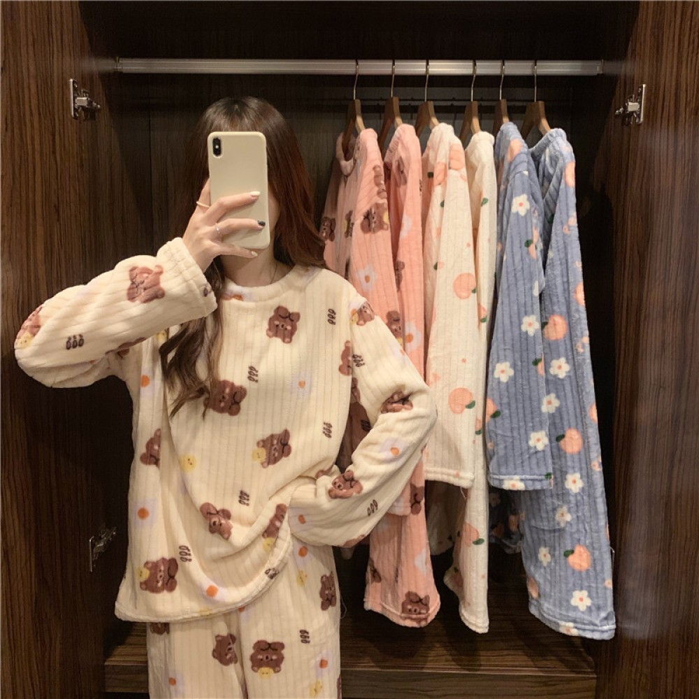 พร้อมส่ง ชุดนอนนาโนลายพีชน่ารักมากกกอบอุ่นและหนานุ่มสบายสุดๆ Women s pajamas ✨Shopee-泰国39店-154698546
