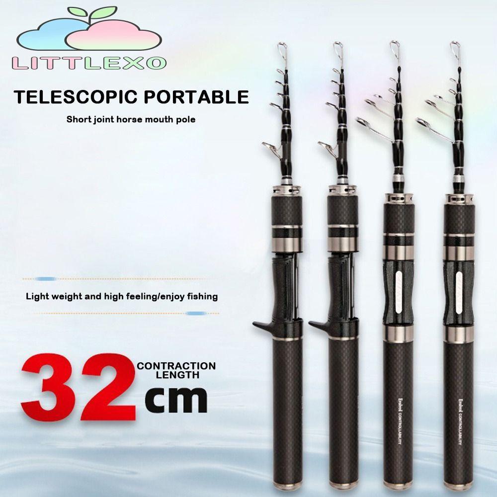 LITTLEX ชุดคันเบ็ด,แก้ว Fibre Telescopic Fishing Rod ครบชุด, Travel Fishing Gear Ultra Short Casting Rod 1.5m-1.8m Feeder Rod Combo Fishing