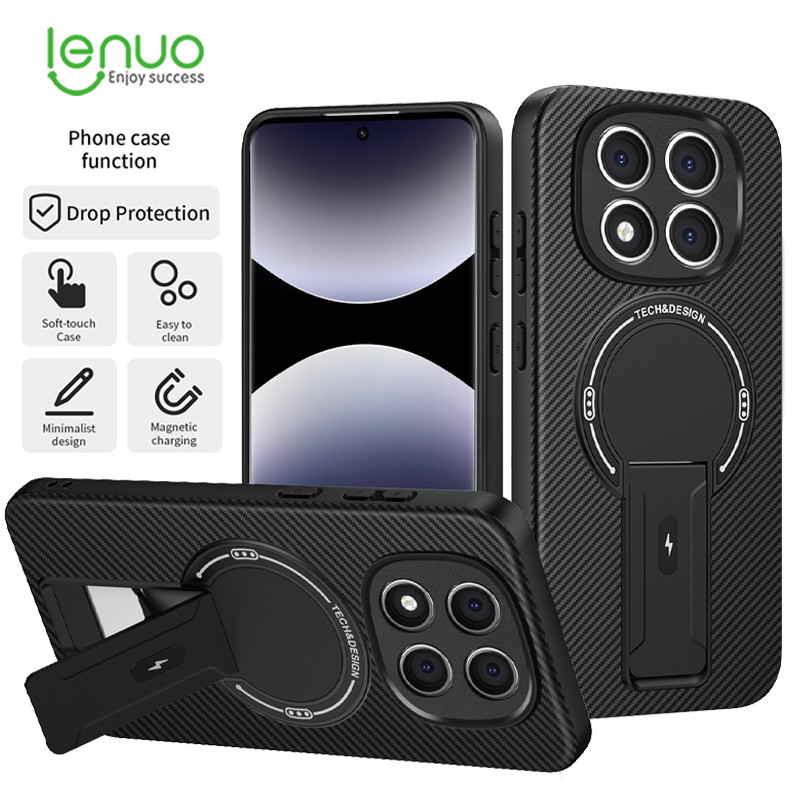 Lenuo Magnetic Matteเคสโทรศัพท์สําหรับXiaomi Redmiหมายเหตุ15 14 Pro Plus 14S 13 Pro Plus 5GปลอกAramidไฟเบอร์เนื้อซ่อนขาตั้ง