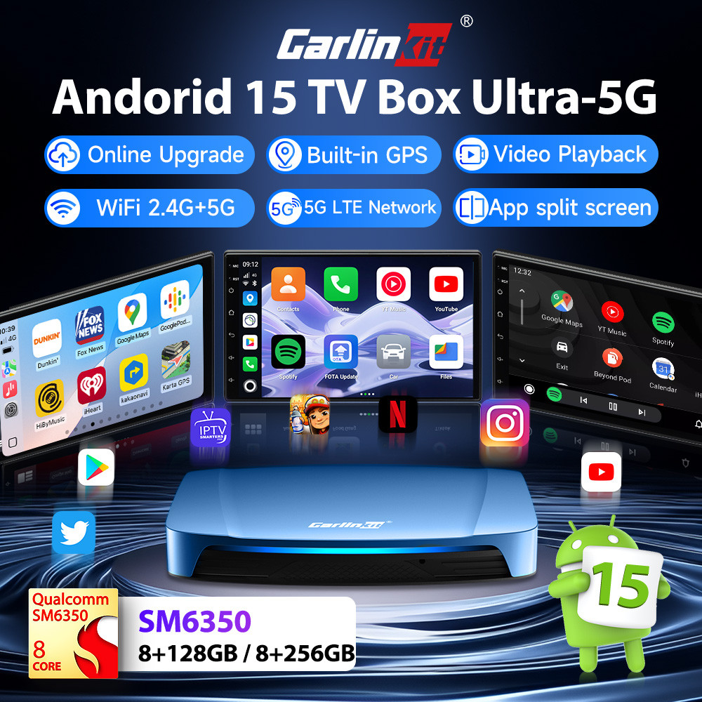 2025 Carlinkit 5G Ai กล่อง Android 15 Qualcomm SM6350 8+256GB ไร้สาย CarPlay Android อะแดปเตอร์วิดีโ