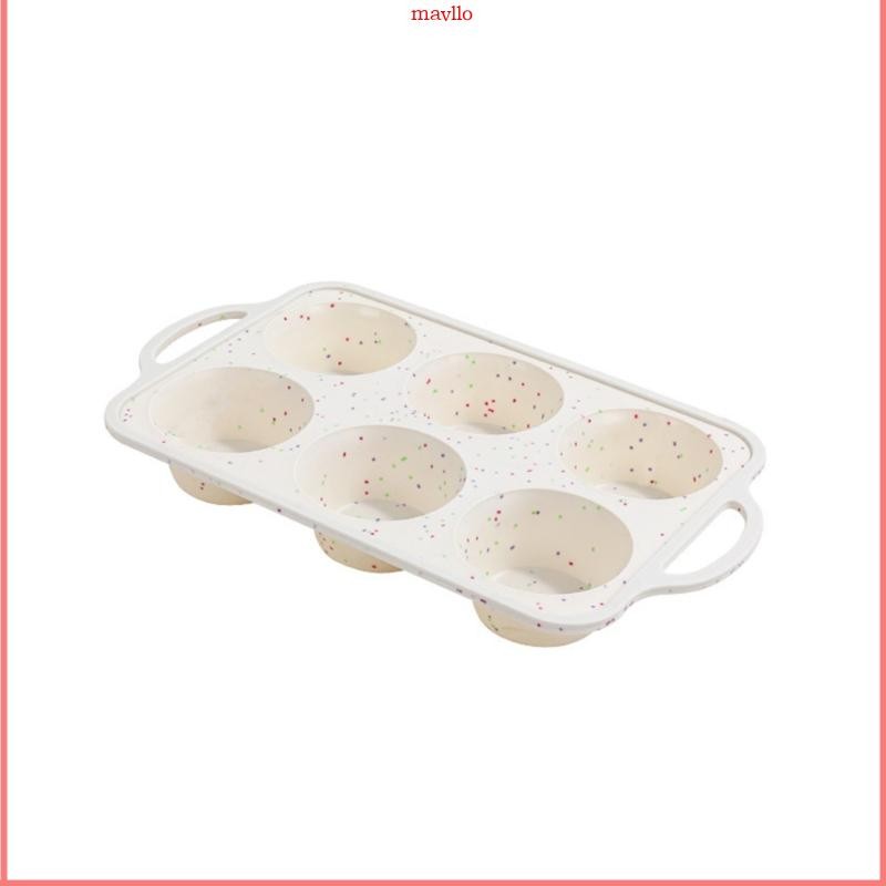 MAVLO 6 Cavity French Muffin Baking Mold ยืดหยุ่น Nonstick ซิลิโคนถาด Easy Storage Speckled Design C