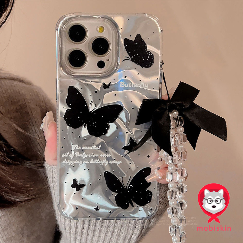 ตัวอักษรผีเสื้อสีดำแสนหวานแสนโรแมนติก เคสไอโฟน 15 13 11 16 14 12 Pro Max 7Plus XR 8 15 Plus X XS Max