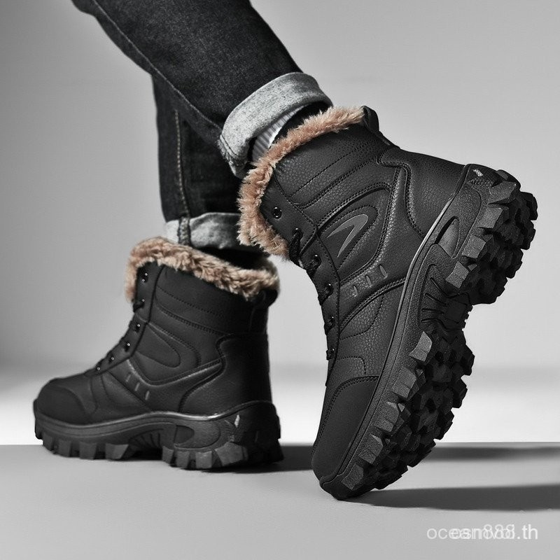 รองเท้ากลางแจ้ง High-top ผู้ชาย ทนหนาว กันน้ำ อุ่น พื้นกันลื่น