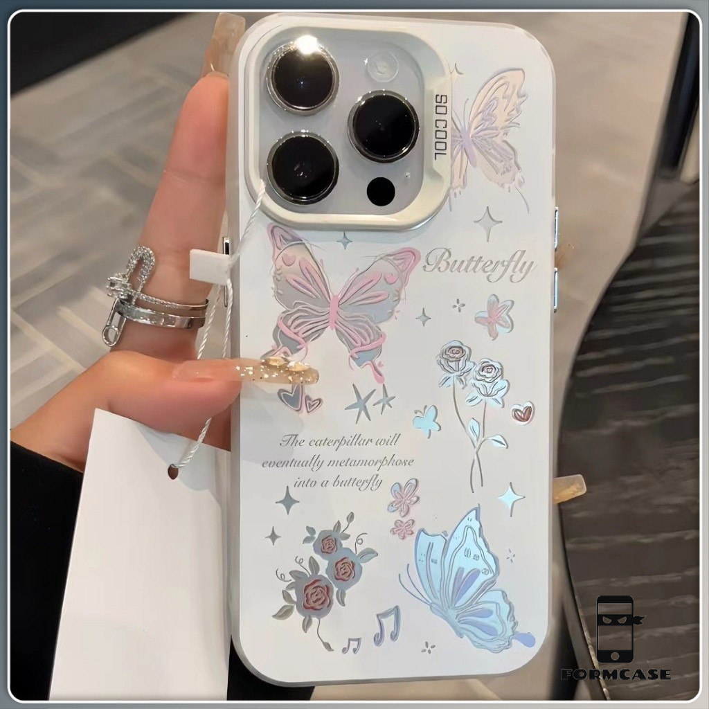 for เคสไอโฟน 13 12 11 iPhone 16 15 14 PRO MAX X XS MAX XR 7/8PLUS ดอกไม้กับผีเสื้อแอปเปิ้ลโทรศัพท์ จัดส่งจากประเทศไทย