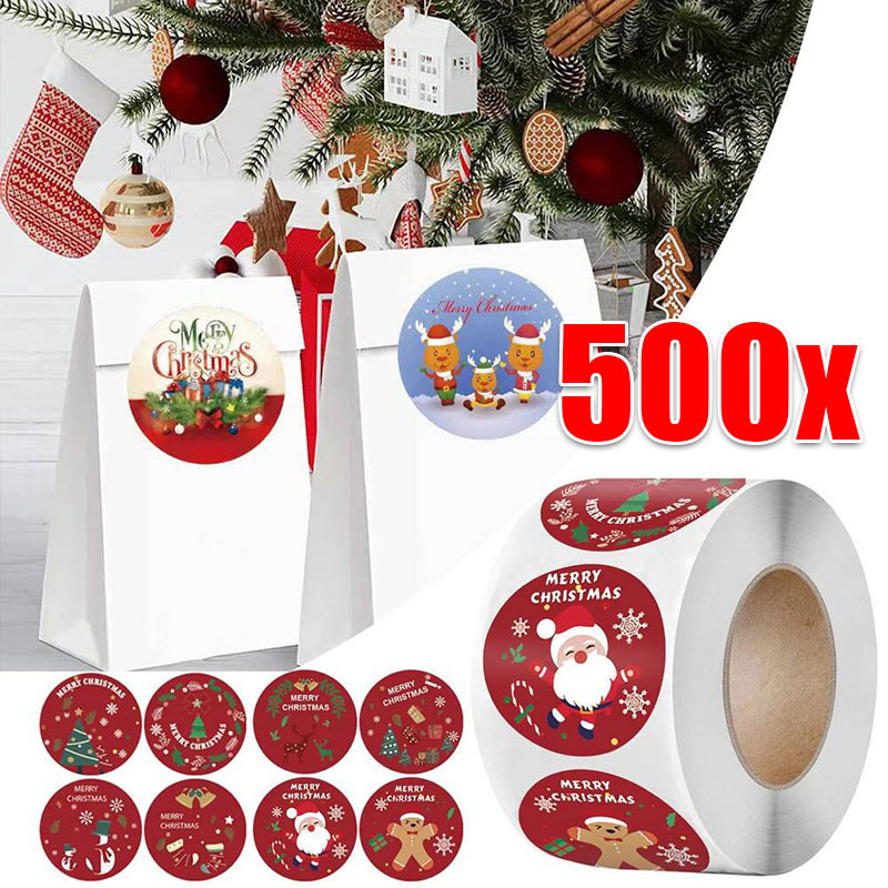 1/3/5ม้วนสติกเกอร์ม้วนคริสต์มาสแบบมีกาวในตัว/รอบXmas Label Seal Envelope Tagสติกเกอร์