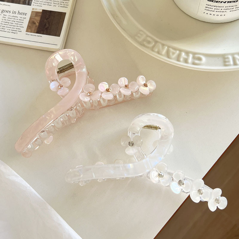 Pink Petal Rhinestones Shark Clip Female Elegant Hair Accessories